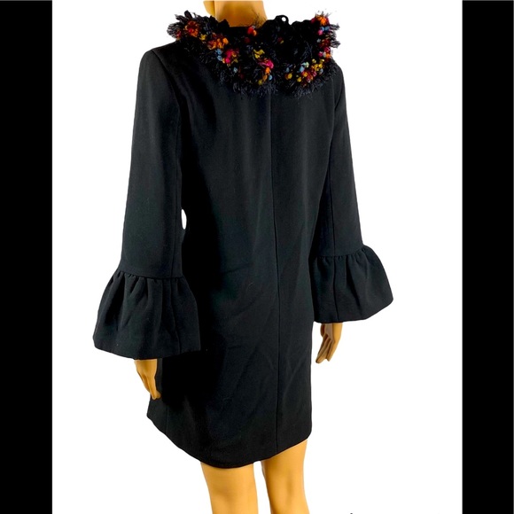 Catherine Malandrino black bell sleeve coat with handmade neck scarf size 8 - Picture 6 of 9
